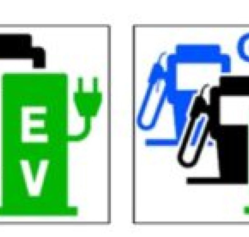 Pictograma representativo de estaciones de recarga eléctrica dentro de estaciones de servicio